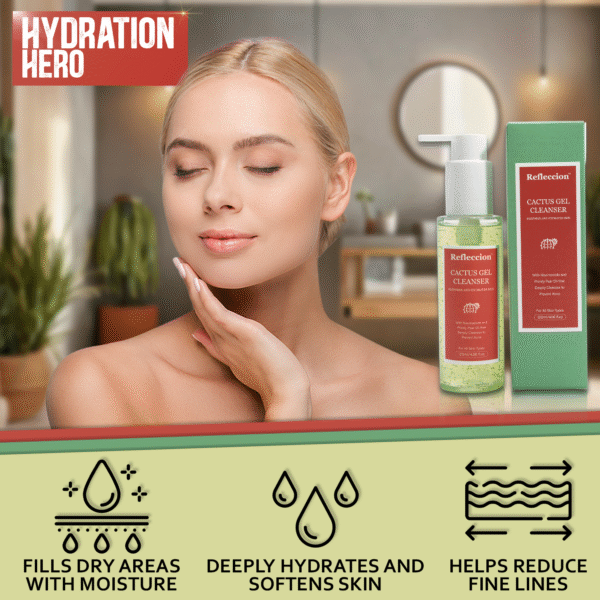 Cactus Gel Facial Cleanser-Deeply Hydrating and Nourishing For Sensitive Skin Types-With Hydrating Prickly Pear Oil & Niacinamide-Anti Aging Formula Fights Acne-Tightens Pores. - Image 3